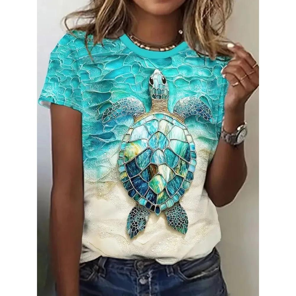 Ocean Theme 3D Printed Short Sleeved T-shirt Fashionable Comfortable Soft Breathable Large Loose Summer Womens T-shirt