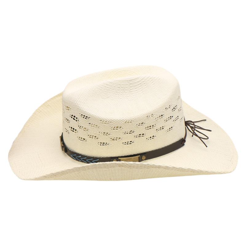 Eaby Steife Version Gewebter Zylinder Ritter Cowboyhut Jazzhut Aufgerollte Krempe Strohhut