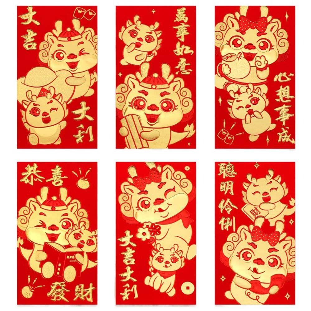 

6Pcs/set Stationery Supplies Chinese Dragon Red Envelope Spring Festival Supplies Household 6pcs-H