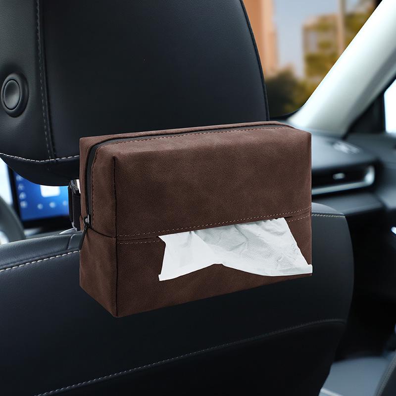 Suede Car Tissue Holder – Universal Hanging Drawstring Box for All Car Models