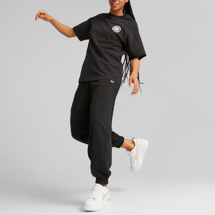 PUMA Letter Print Crew Neck Short Sleeve T-Shirt Women Tops 620619-01