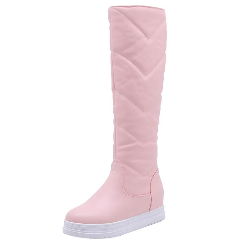 Women's Winter High Knee Boots 2025 Black White Pink Warm Fur Plush Snow Boot Flats Fashion Long Rain Shoes Girls Waterproof