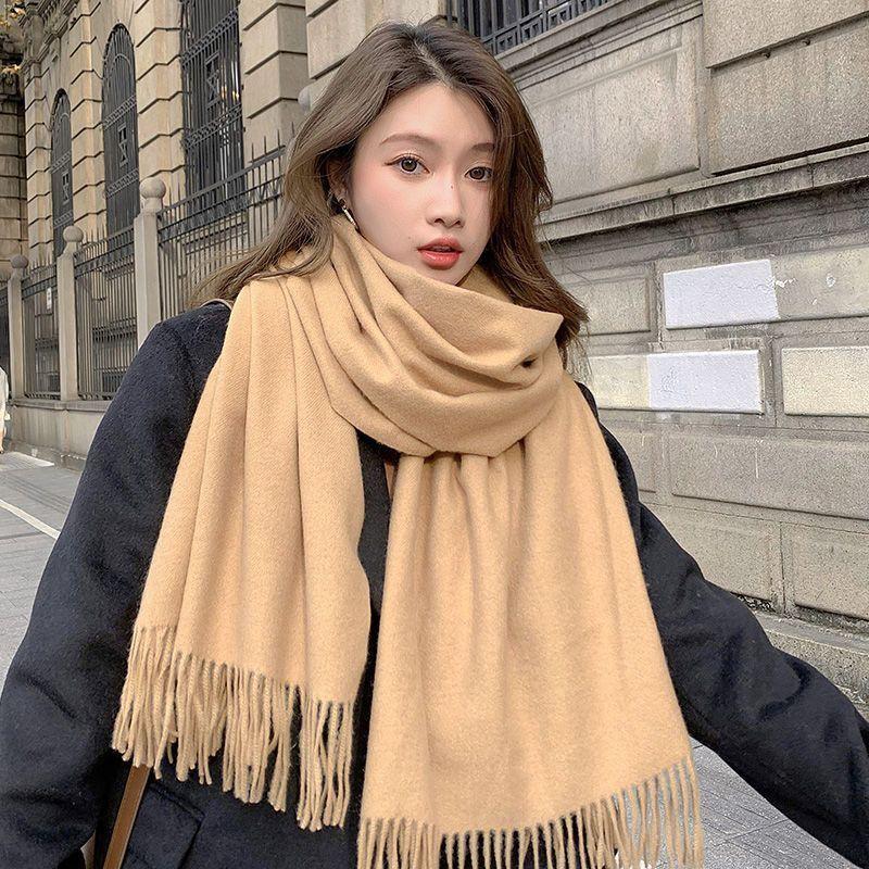 Herbst und Winter Neuer Damen-Kaschmirschal Einfarbiger Kaschmir-Imitat-Zugschal Dicker Kaschmir-Stickerei-Schal