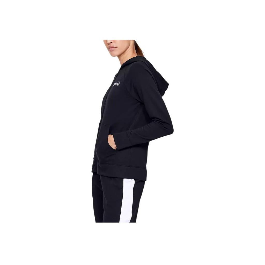 Under Armour Rival Terry Zip Hoodie With Letter Logo Women Jacket Black 1351810-001