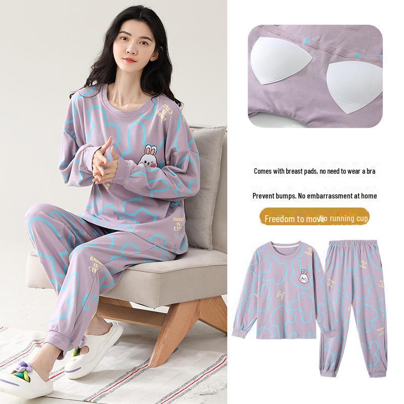 

Женская пижама с длинными рукавами и нагрудными накладками — комплект домашней одежды на весну и осень 2024 г. XXL