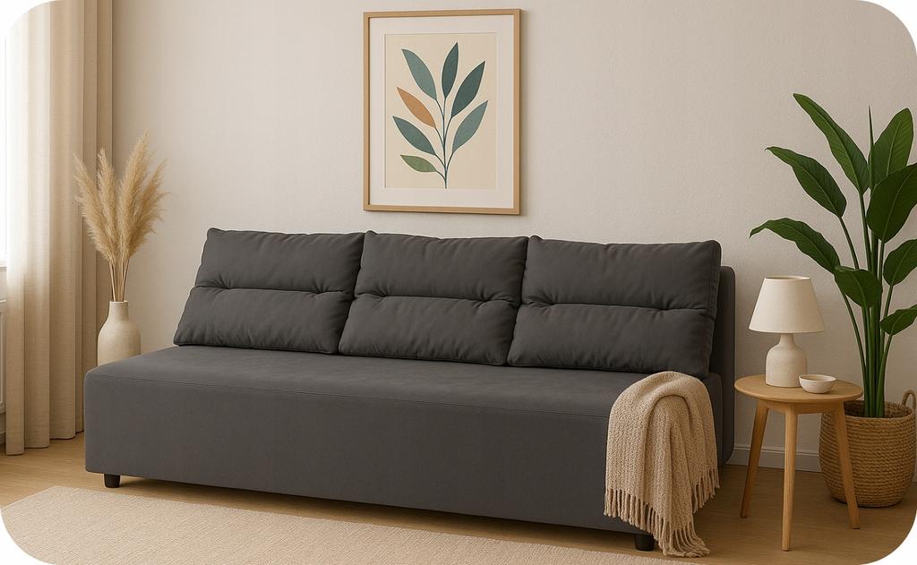 Kanapa sofa KIMO funkcja spania pojemnik Family Meble Hunter c. szary welur