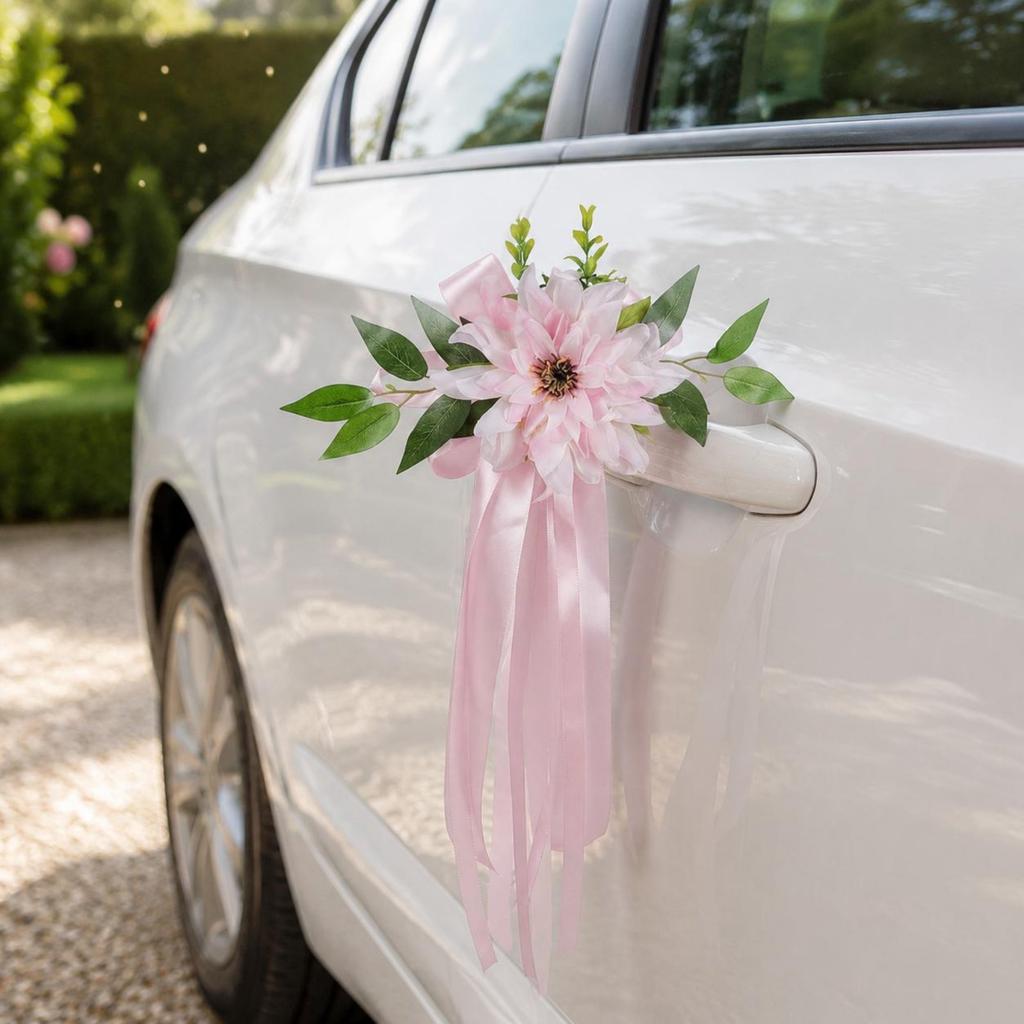Wedding Car Flower Decoration Romantic Design Wedding Car Decoration Door Handle Flower Reusable Satin Ribbon Bows for Ceremony