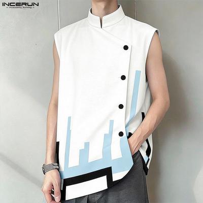 Summer Men Sleeveless Print Irregular Casual Loose Tank Tops Vest