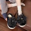 Korean Version of Mesh Wool Slippers Women's 2025 Summer and Autumn New Flower Outer Slippers One-word Flat Cotton Slippers