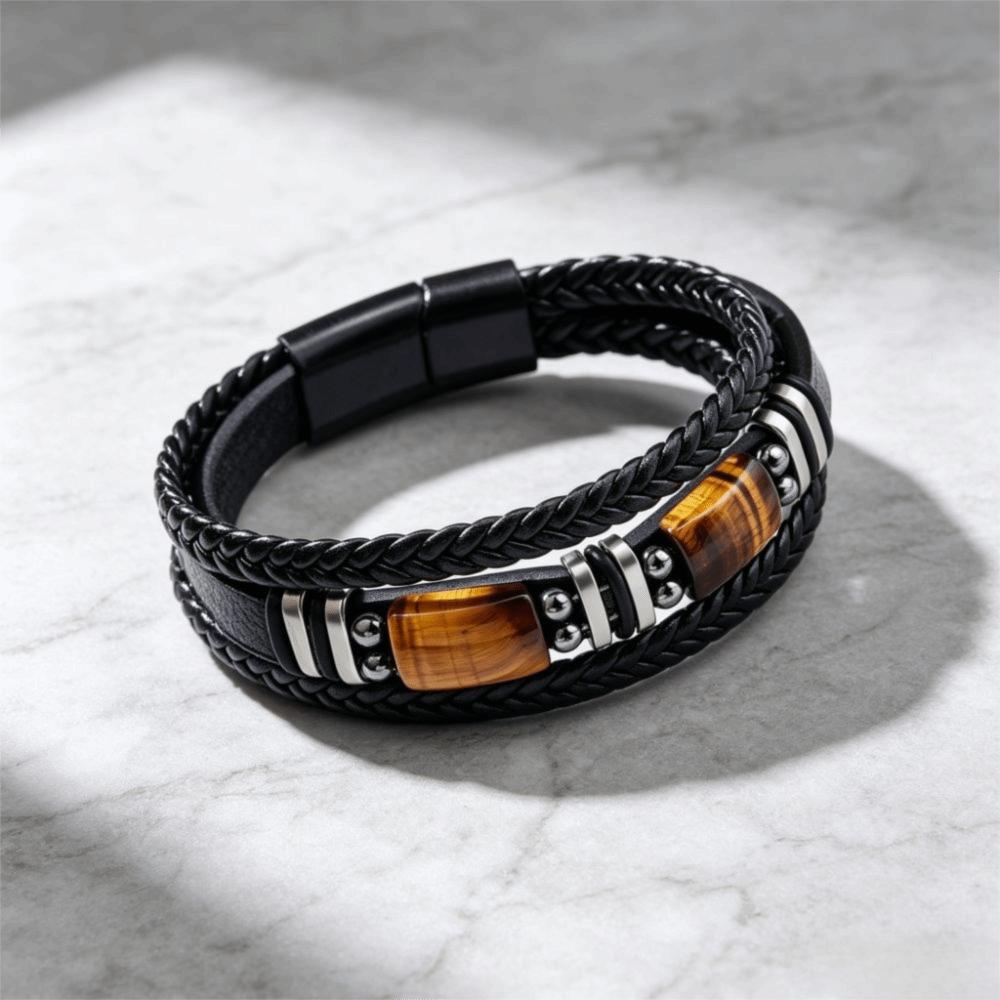 Mehrschichtiges Lederarmband Geflochtenes Perlenarmband Tigerauge Steinarmband Damen