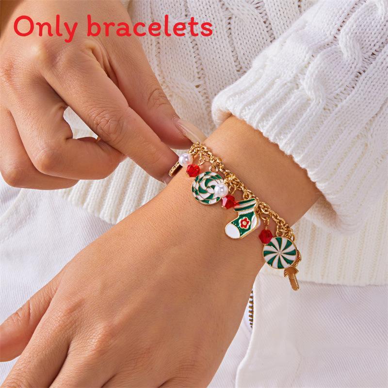 Christmas Santa Pendant Bracelets With Multicolor Candy Charms For Holiday Gift