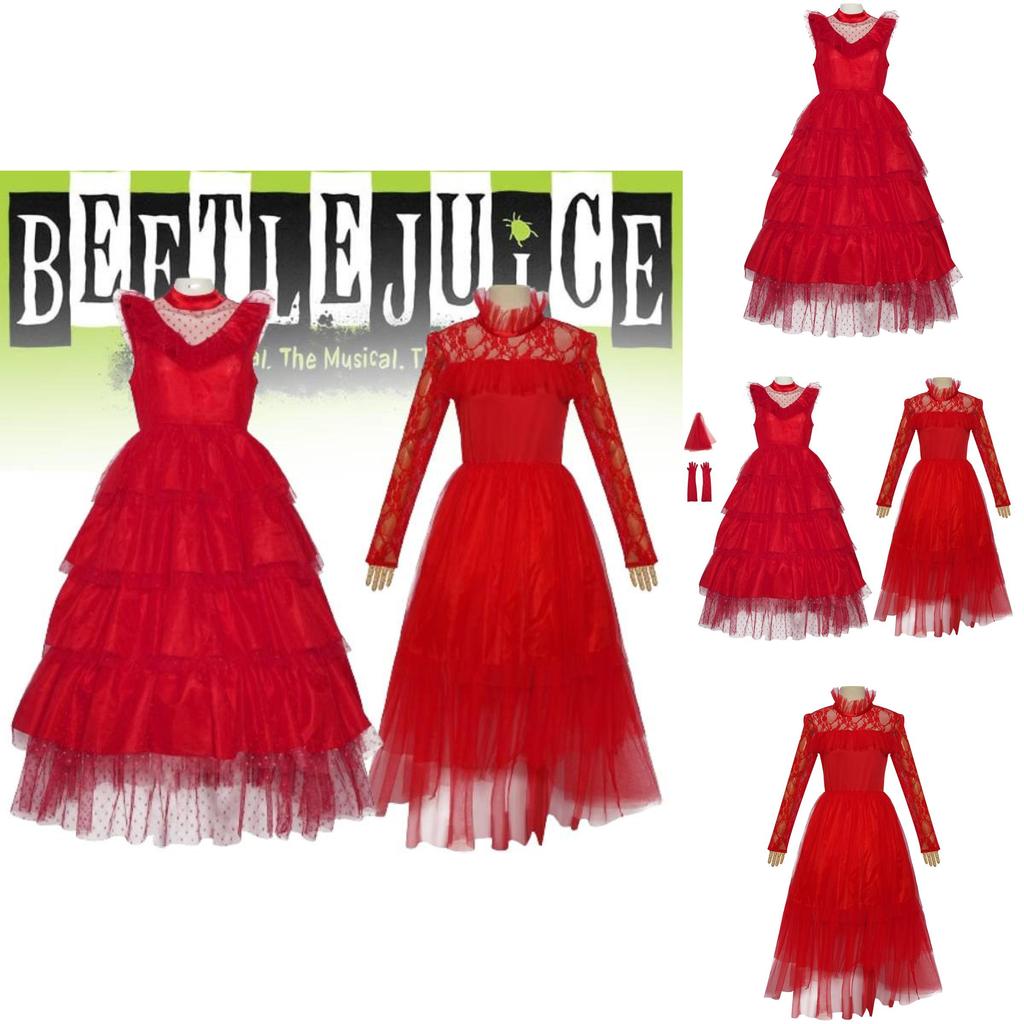 Elegant Lydia Beetlejuice Red Tulle Cosplay Dress For Halloween And Performances