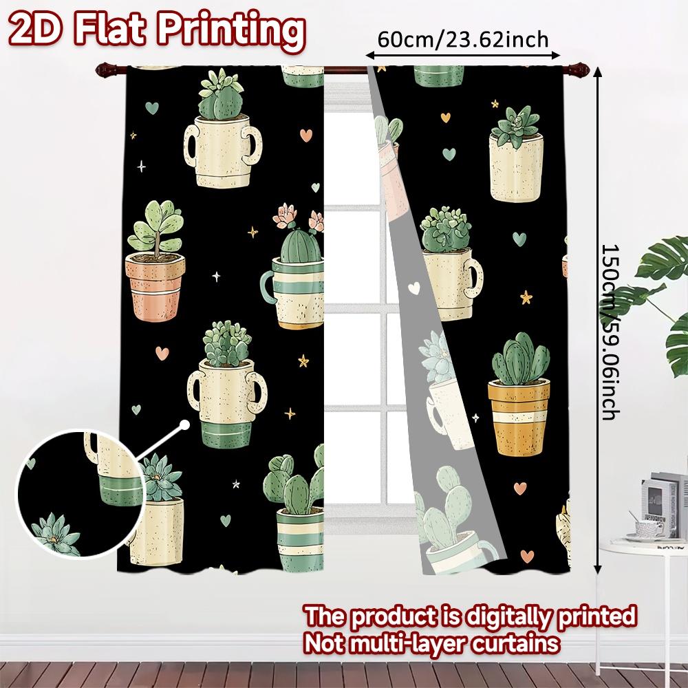 Set Of 2 Flat Printing Curtains Without Rod Green Plants Stars Ramadan Festival Chic Print Polyester Curtain Made
