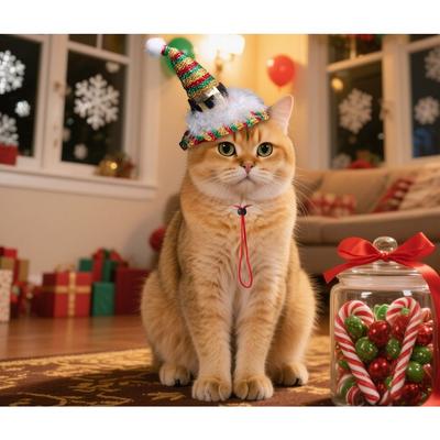 Christmas Explosion Golden Pet Christmas Hat, Cat and Dog Party Photo Cute Pet Supplies