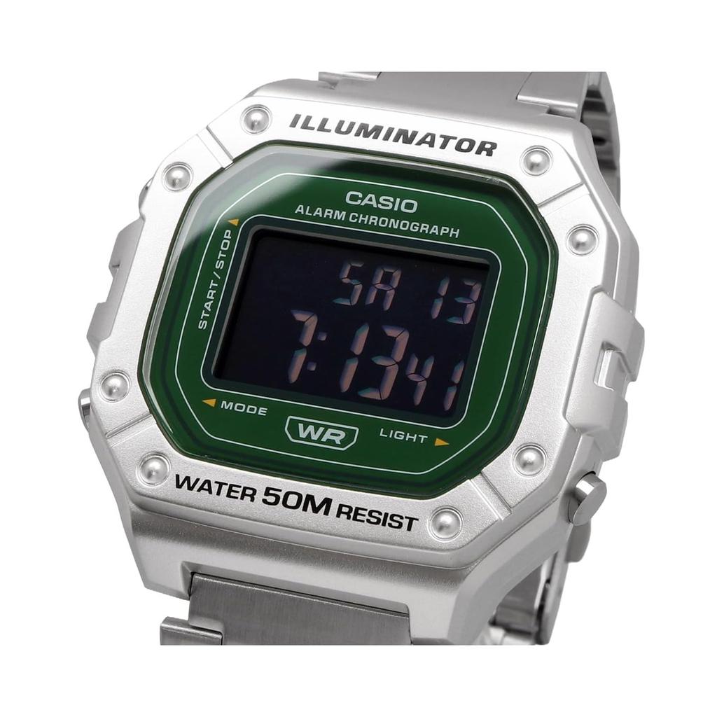 Casio W-218HD-3AV Standard Digital Watch, Men's, Cheap Casio Chippukashi, Metal Band, Silver x Green, Inverted LCD, Overseas Model