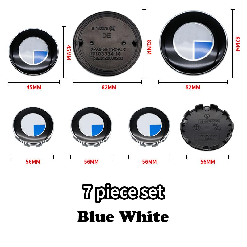 Blue White Car Front Hood Emblem 74mm 82mm Rear Badge 68mm 56mm Wheel Hub Cap 45mm steering wheel stickers Accessories For BMW QZ5