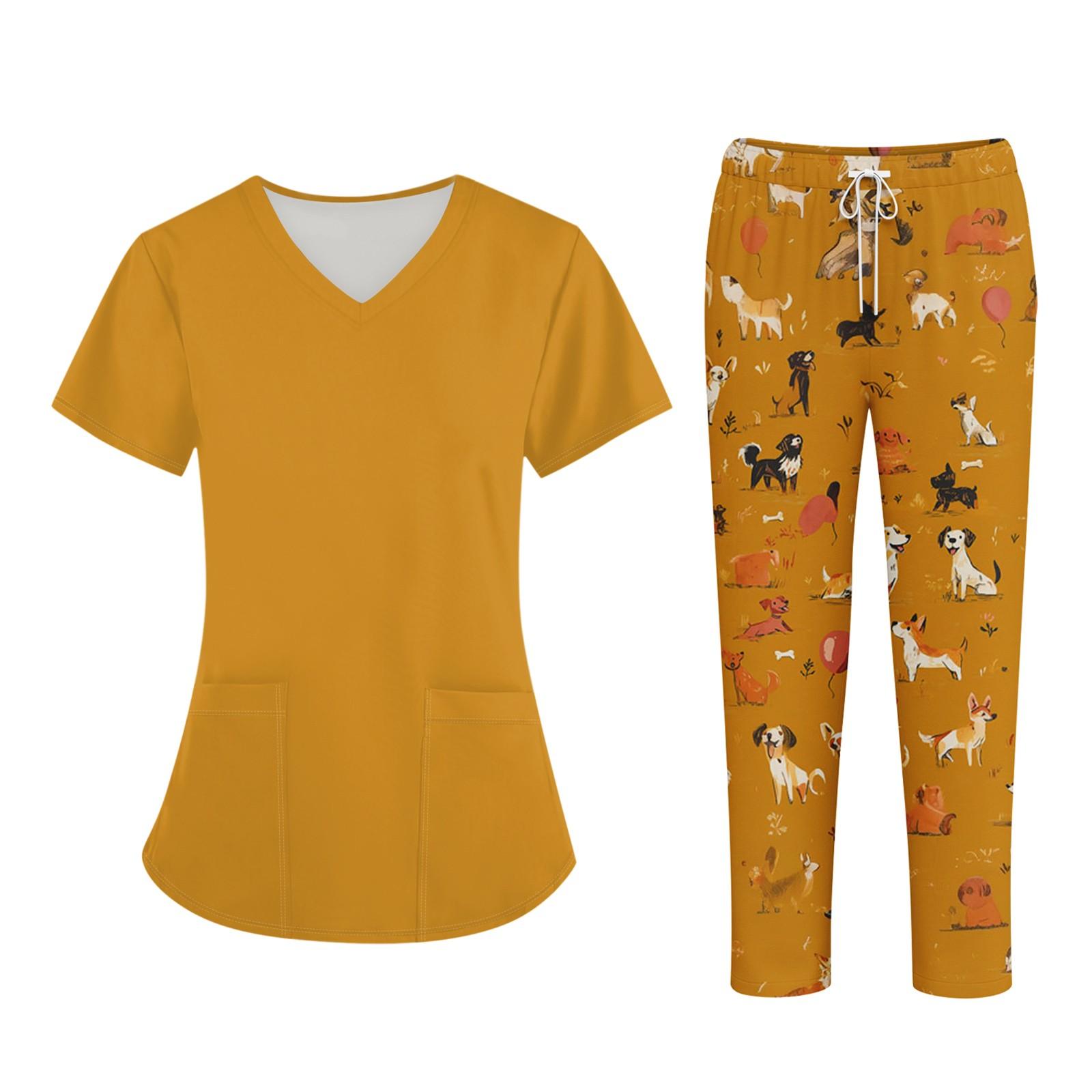 

Плюс размерСкраб с принтом Рабочая форма Топы для женщин Крест V-образным вырезом Хэллоуин Принт с короткими рукавами Забавные футболки Спецодежда Футболка с карманами XXXL