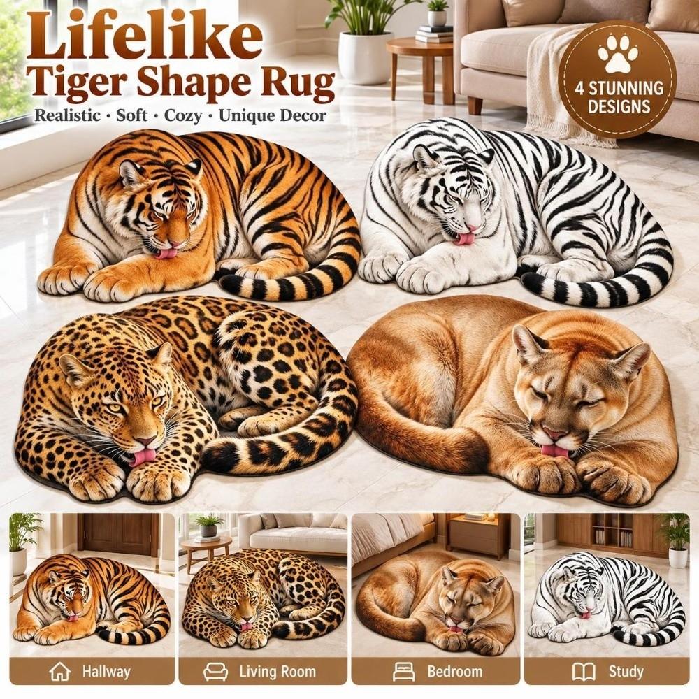 Non Slip Tiger Floor Mat Imitation Cashmere Animal Shape Mat Realistic Entrance Carpet  Home Decor