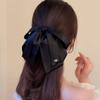 Luxuriöse Satin-Schwarze Schleife Pferdeschwanz Krallenklemme mit Goldetikett für Elegante Hochsteckfrisur