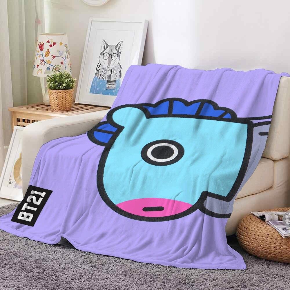 2022 Kreslená deka bt21 Měkké fleecové deky Deky Home Dekor Ložnice Obývací pokoj PohovkaDigital potištěné deky na cesty