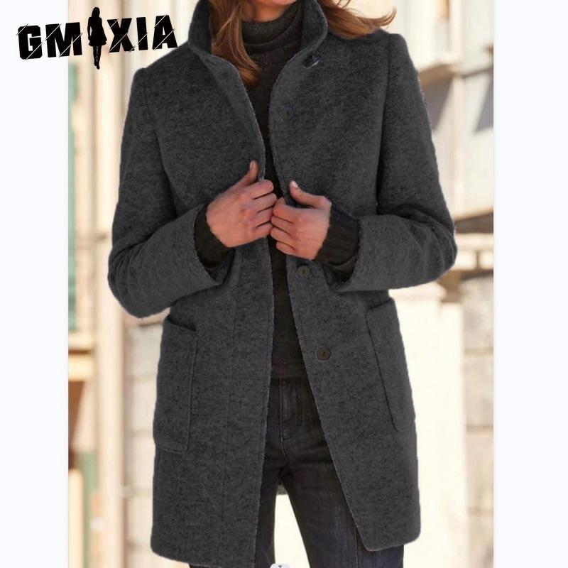 GMXIA Dame Vintage Casual rutenettprint Høst Vinter Langermet POLO Hals Jakker & Kåper