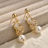 Ethnic Shell Stud Earrings, Unique Design Pearl Drop Earrings with Zircon