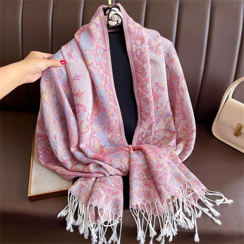Bohemian Autumn Paisley Cashmere Shawl for Women Jacquard Pashmina Warm Winter Scarves Print Design Lady Foulard Stoles Scarf