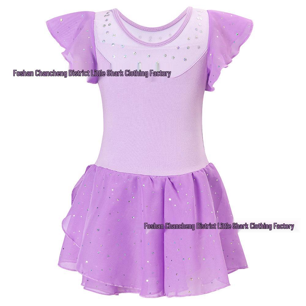 Girls' Cotton Ballet Dress - Short-Sleeved Sequin Skirt for Spring & Summer Dance