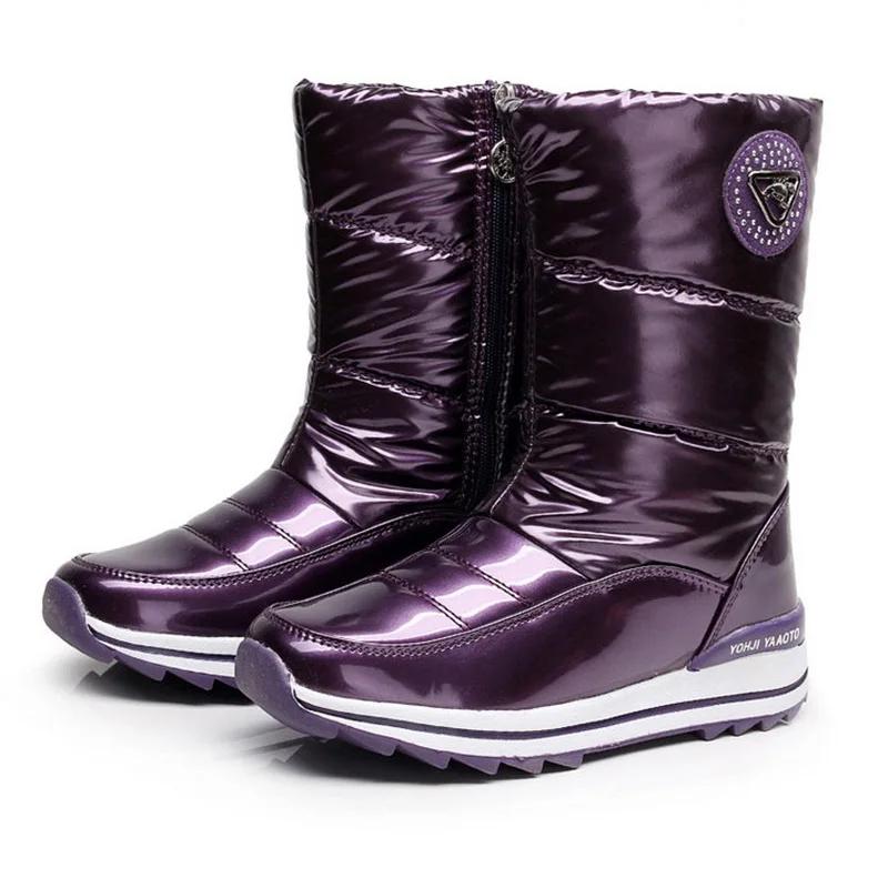 Luxuriöse Wasserdichte Rutschfeste Halbwadenstiefel Plateau Winter Dicke Plüschstiefel Bequeme Damen Schneestiefel Mode Botas Mujer 41 40 violett