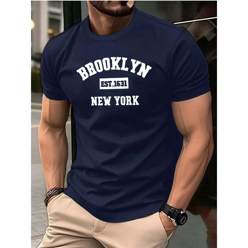 Men's Summer Cotton Fashion Loose Brooklyn EST 1631 Printed Sports Round Neck Short Sleeve T-shirt Top
