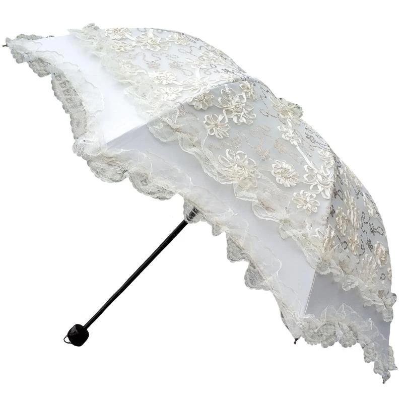 Vintage Luxus Doppel-Lagen Spitze Blume Sonnenschirm Frau Reise Stark Winddicht Regendicht UV Regenschirm Geschäftsgeschenk