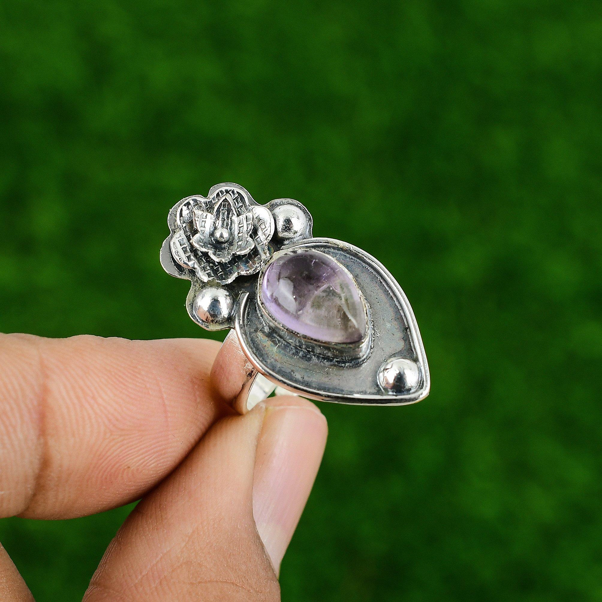 

Натуральный африканский аметист серебро 925 пробы кольцо-обещание цветок регулируемое для девочек Adjustable