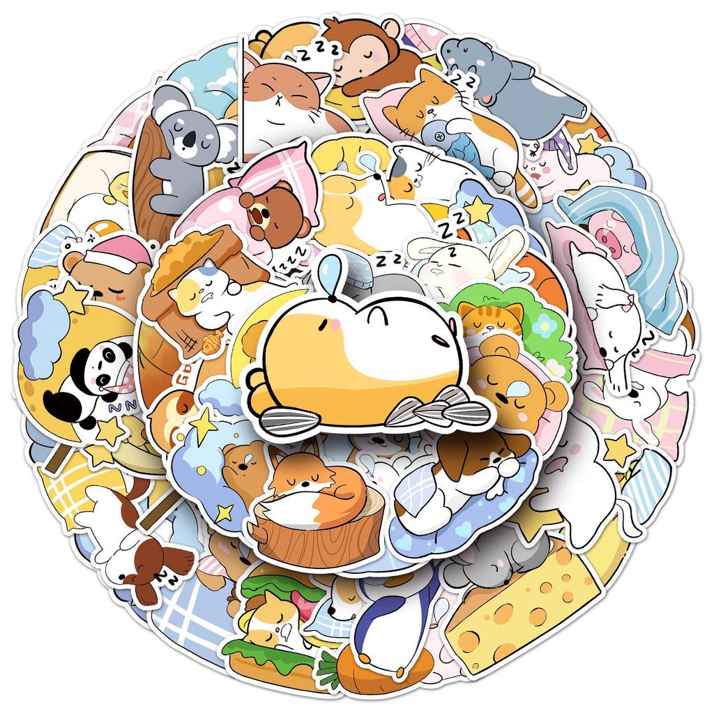 50 Sheets Good Night World Hand-Painted Cartoon Stickers for Phone Cases - Cute, Non-Infringing Doodle Decoration by Guka