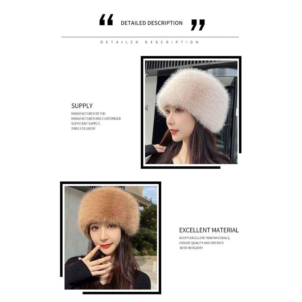 Smooth Plush Mongolian Fluffy Hat Round Top Warm Bucket Hat Plush Winter Hat  Ladies Headwear