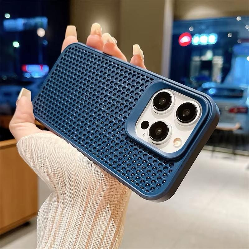 Luxury Heat Dissipation Breathable Mesh Phone Case For iPhone 16 15 14 Plus 13 12 11 Pro Max Shockproof Soft Bumper Hard Cover
