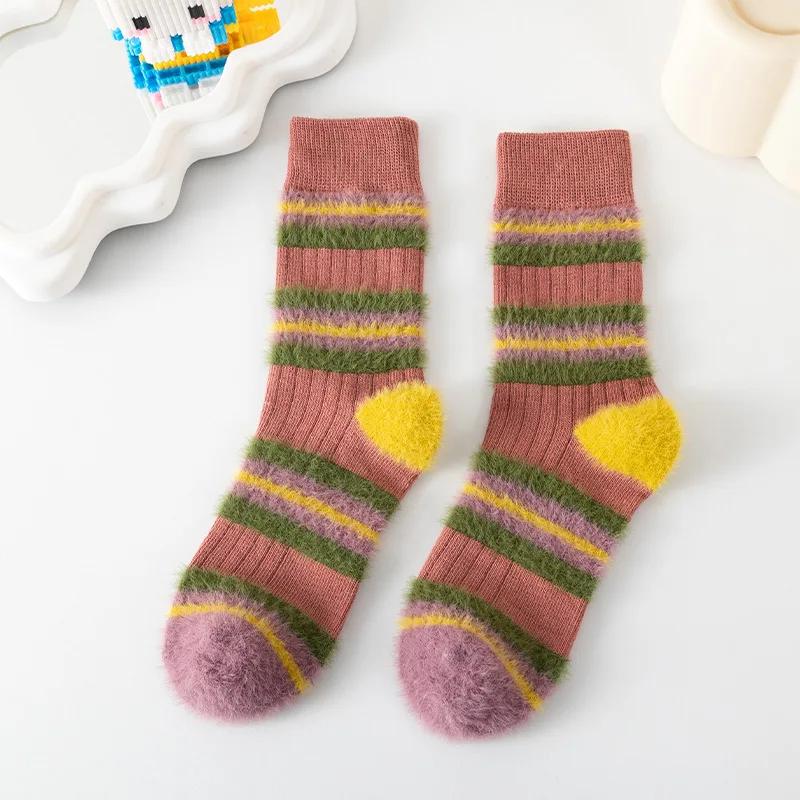 

Женские полосатые носки до середины икры Осень Зима Флисовые Утолщенные Многожаккардовые Цветной блок Утолщенный Теплый стиль Носки-гольфы All yards