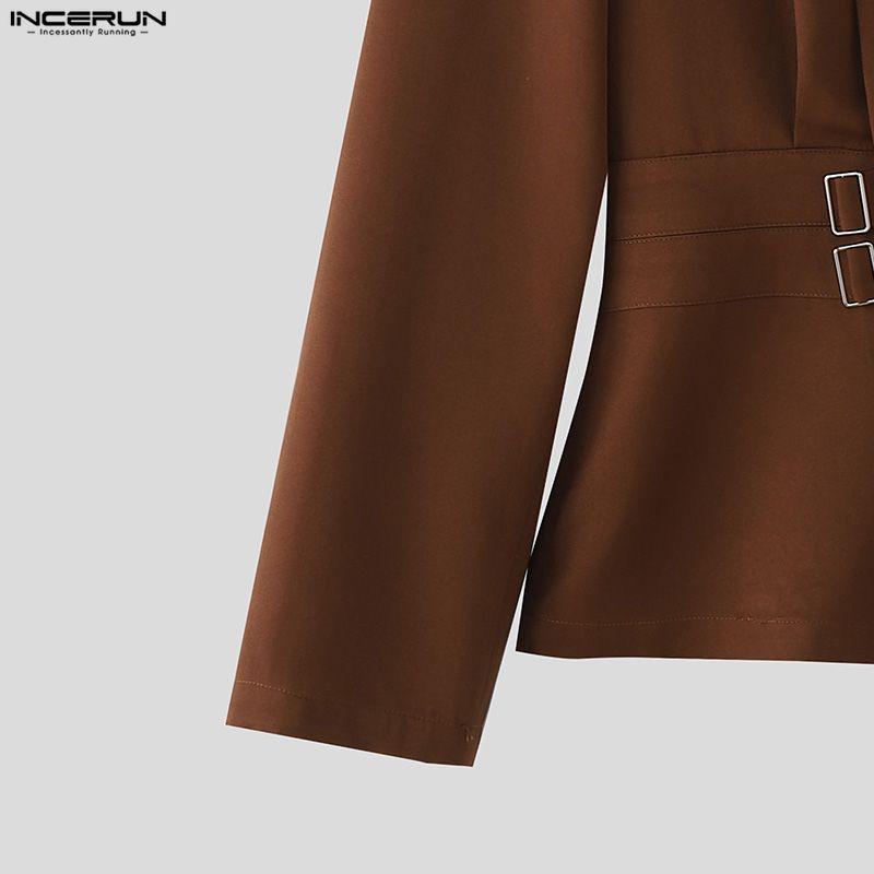 INCERUN Spring Men Stand Neck Long Sleeve Side Buttons Casual Thin Coats