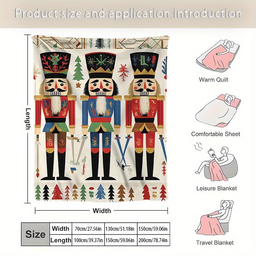 Nutcracker Design Flannel Fleece Throw Blanket - Vintage Style Soft Warm Cozy Blanket for Home, Couch, Bed, Seasonal Decor
