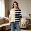 Damen Freizeit-T-Shirt-Top mit 3/4-Ärmeln, geometrischem Print und Kapuze für den Alltag