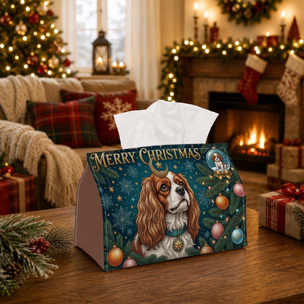 1pc Cavalier Spaniel Tissue Box Holder - Magical Pet-Themed Decor with Spaniel Ornament & Pine Moon, Multifunctional Tissue Storage Suitable for Chris