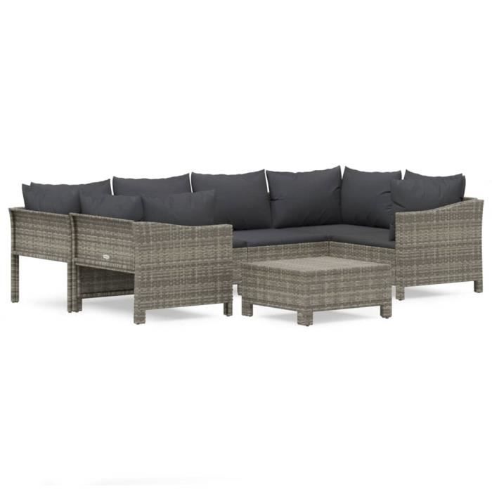 VidaXL Salon de jardin 7 pcs avec coussins Gris Résine tressée 3187301