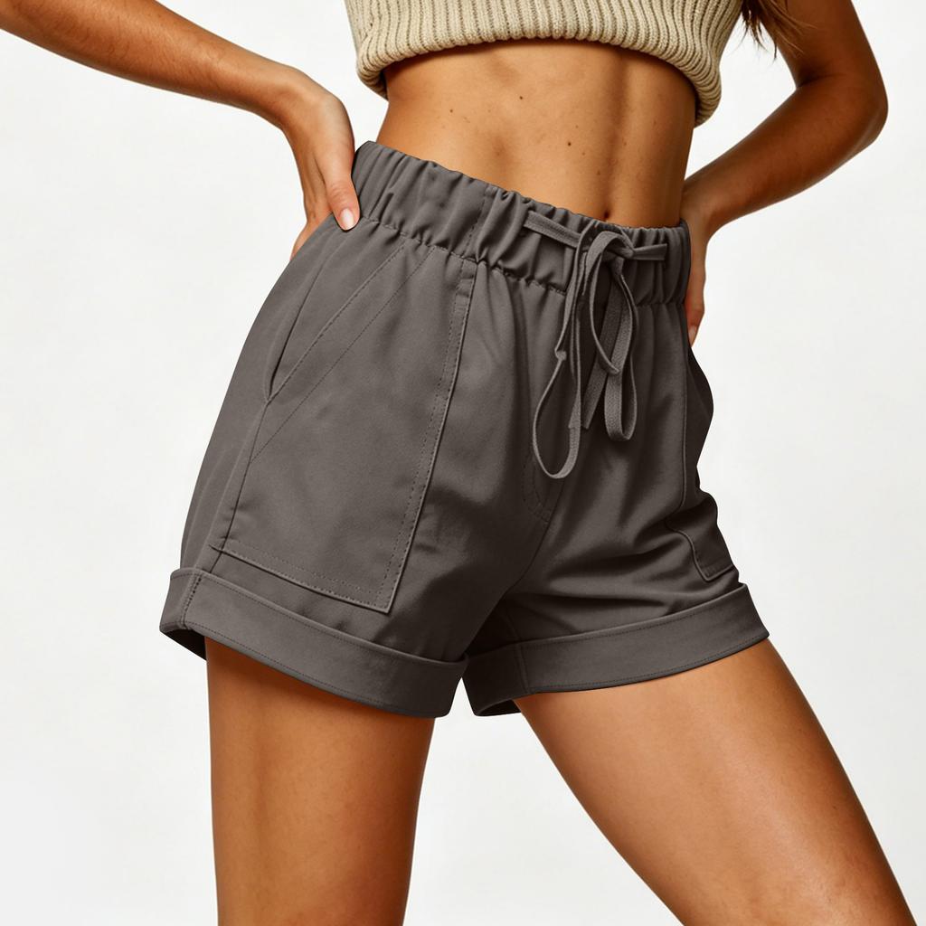 Women Casual Loose Fit Shorts with Pockets Elastic Waistband Drawstring Adjustable Summer Beach Shorts