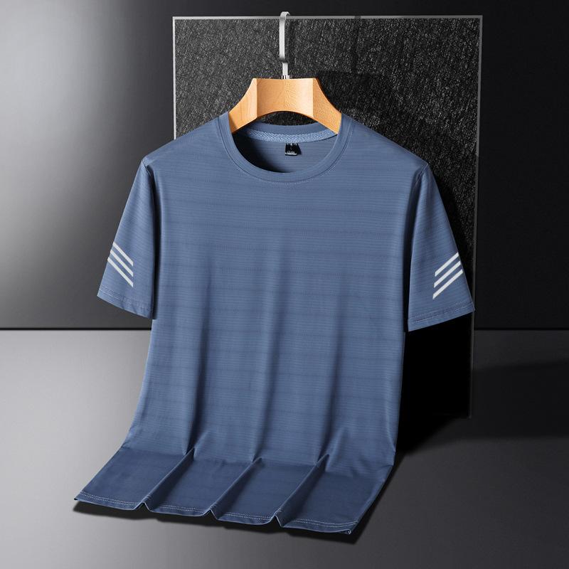 

Летняя мужская футболка, спортивная повседневная мужская быстросохнущая мужская футболка с короткими рукавами из ледяного шелка с круглым вырезом и половиной рукавов, свободная футболка для мужчин 5XL