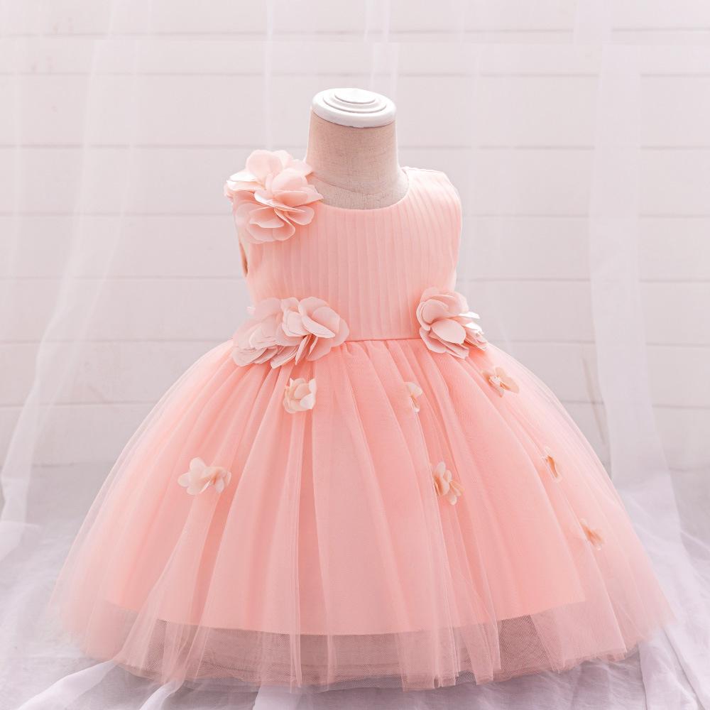 Toddler 3D Flower Girls Party Dresses Christmas Costume Red Wedding Ball Gown Tulle Bow 1st Birthday Princess Prom Girl Clothing