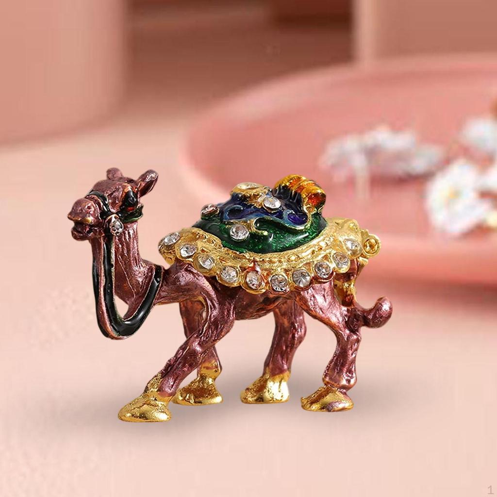 Camel Figurine Enameled Jewelry Box Case Multipurpose Alloy Art Decor Trinket Treasure