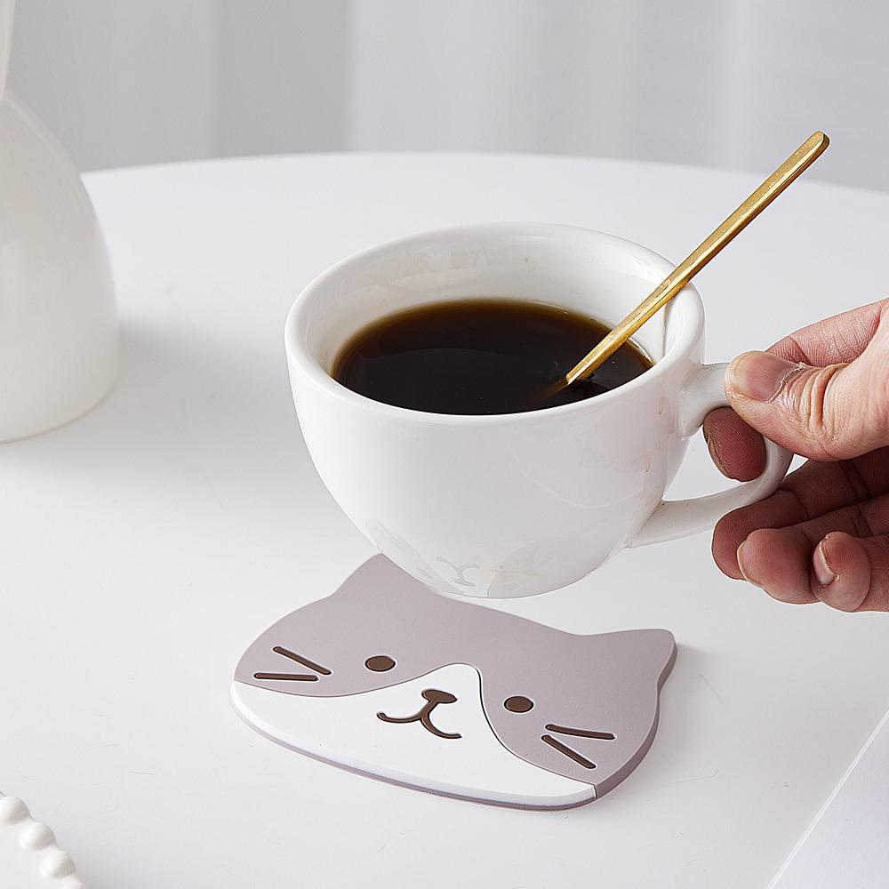 Cat Cute Coaster PVC Non-slip and Anti-scalding Mat, Bowl Mat, Silicone Tea Coaster, Thermal Insulation Mat, Placemat