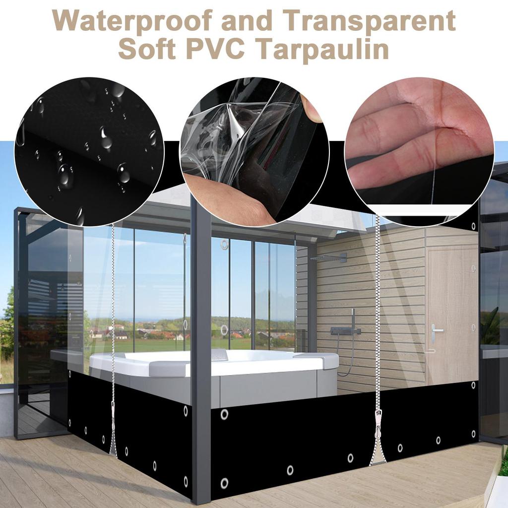 420 G/m² PVC Tarpaulin Transparent with Zip, Waterproof Tarpaulin for Outdoor Furniture, Porch, Pergola