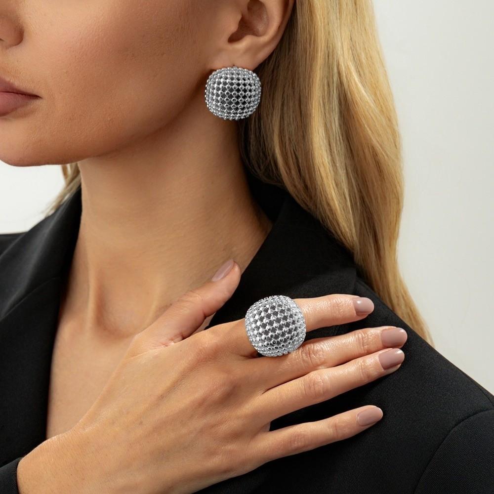 2pcs/set Alloy Hollowed-out Rings Geometric Braided Earring and Ring Set Open Rings Wedding Jewelry