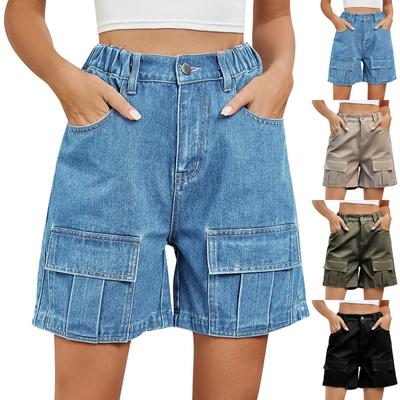Women's Fashion Wash Elastic Waist Cargo Casual Denim