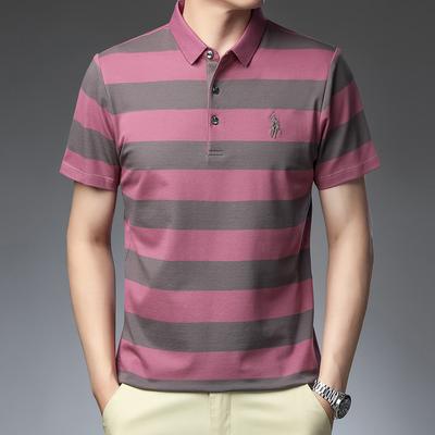 Verano Nuevo Polo Rayado para Hombre Moda Juvenil y de Mediana Edad Solapa Business Casual Manga Corta Algodón Camiseta